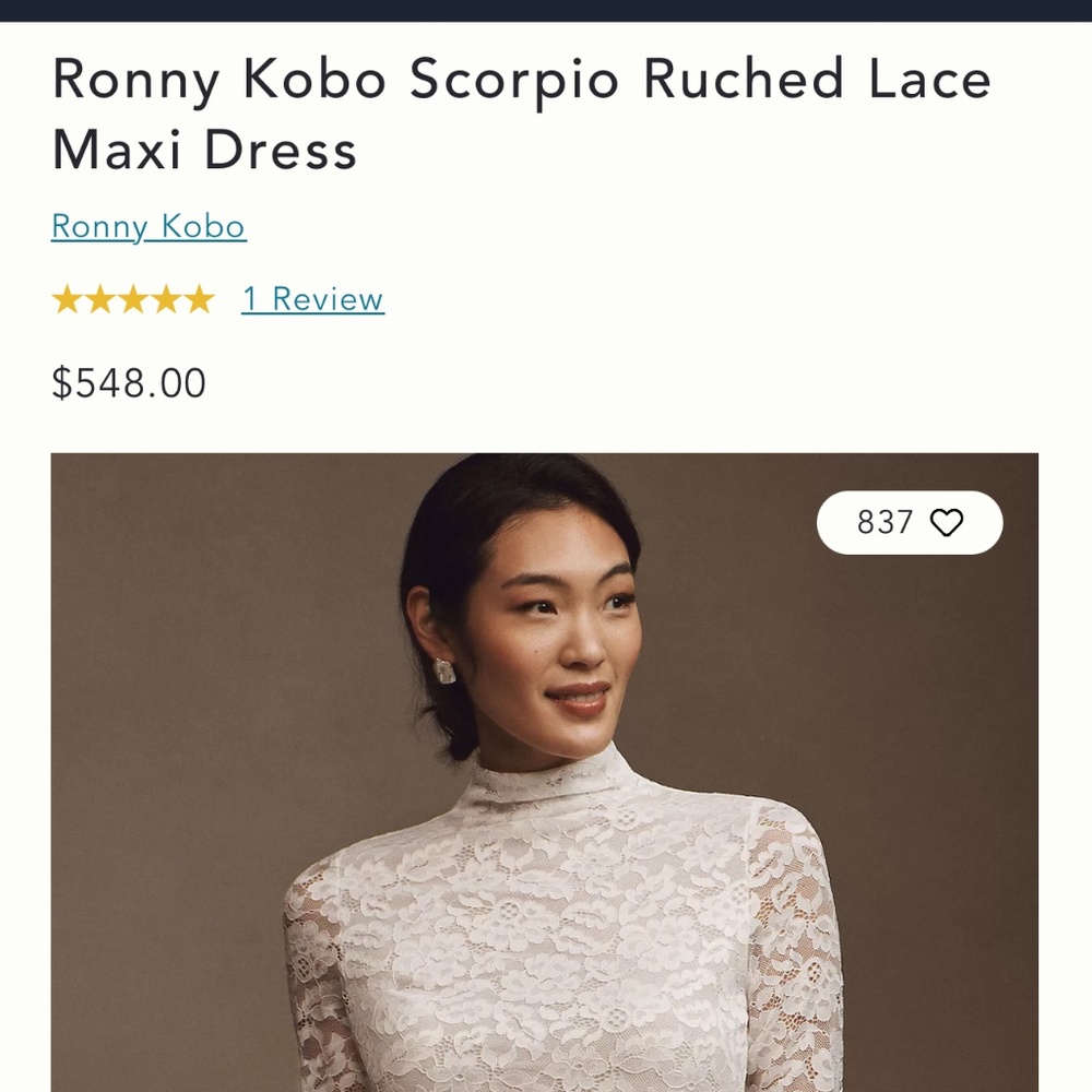 Ronny Kobo Scorpio Rushed Lace Maxi Dress White